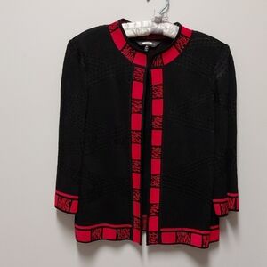 Ming Wang Black and Red Patterned Jacket, Size Medium